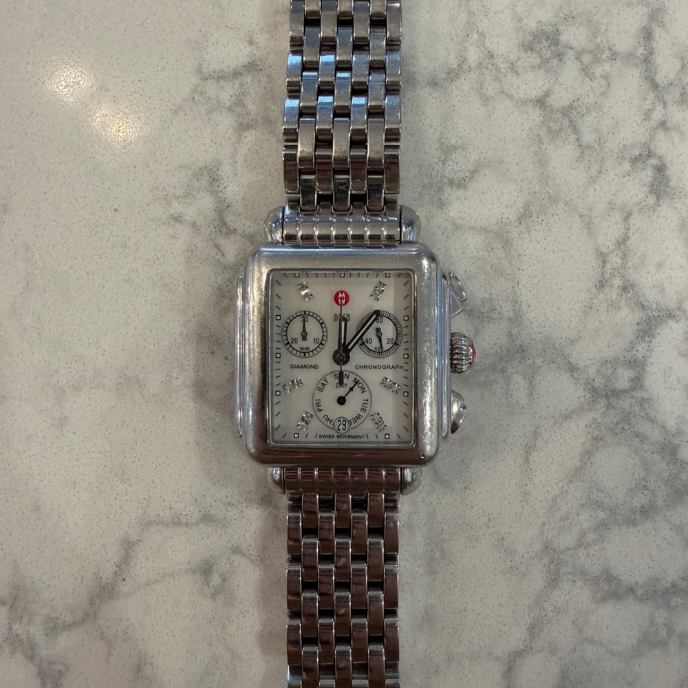 Diamond Chronograph Stainless Steel Watch - Silver & White - Picture 2 of 4